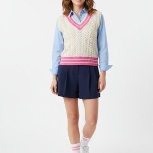 Y2K Retro Feller Size S Preppy Tennis Sweater Vest Pink & Cream Cropped Shrunken